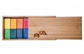 Giz de cera natural Apiscor - bloco / 16 cores / Caixa de Bambu
